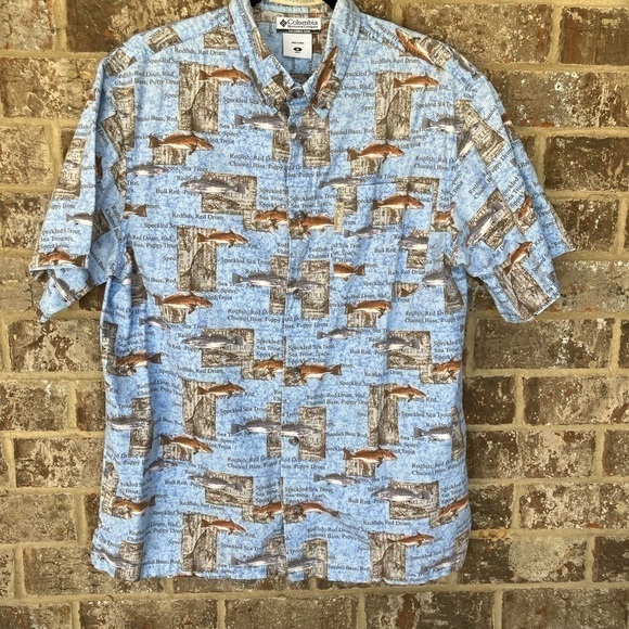 Columbia | River Lodge Fishing Print Shirt M - Picture 1 of 8